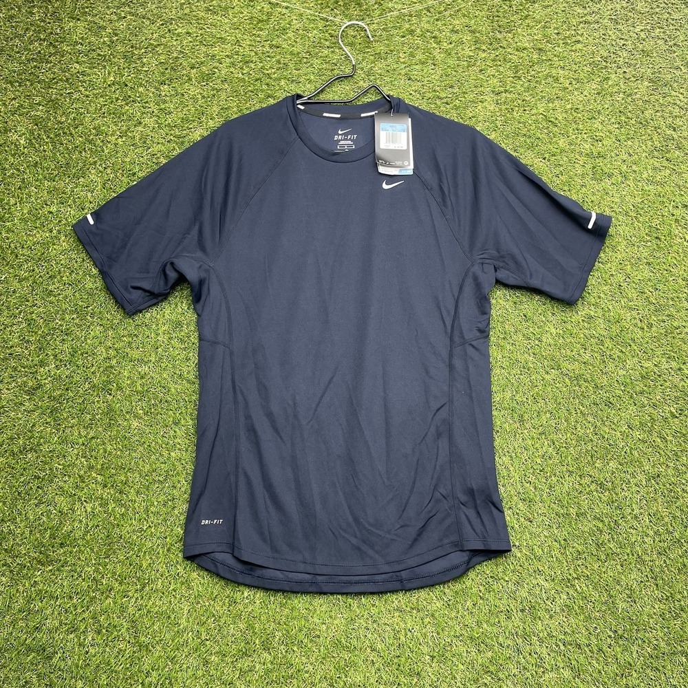 Nike Dri-Fit Shirt Mens Medium Running Short Sleeve Blue Stretch 404650-010 NWT